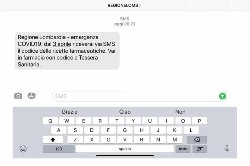 Coronavirus, dal 3 aprile in Lombardia la ricetta arriva via sms